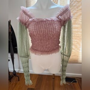 Free People Pink and Green Top